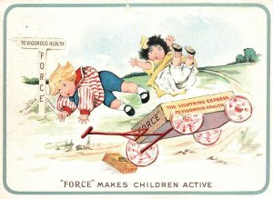 Vintage Postcard Force Makes Children Active Children Falling Down From Cart