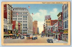 1940 Newark New Jersey Postcard Busy Market Street Store Shop Building Streetcar