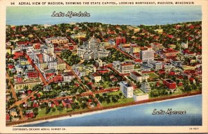 Wisconsin Madison Aerial View Looking Northeast Showing State Capitol Buildin...