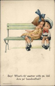 C TWELVETREES Little Girl Snuggles Littler Boy Vintage Postcard