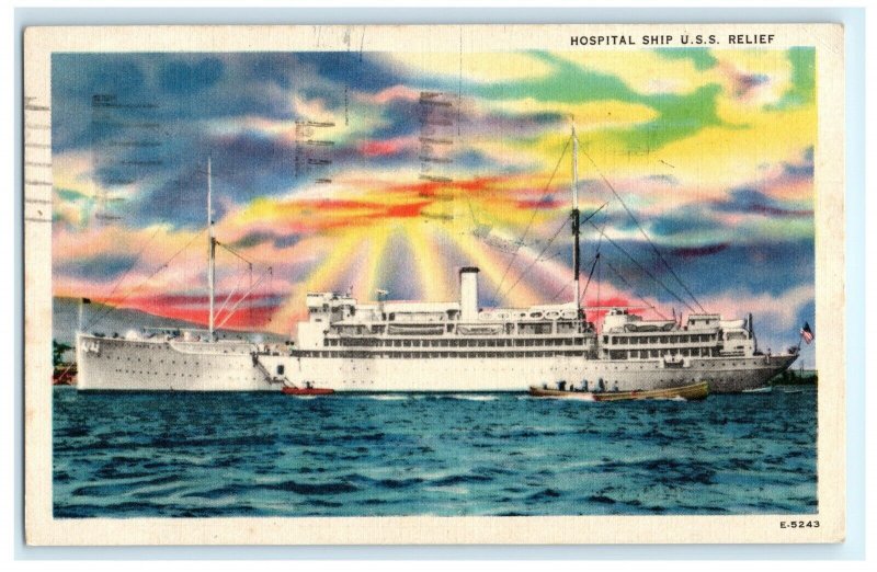 U.S. Navy Hospital Ship U.S.S. Relief AH-1 Ship Boat Postcard (BH3)