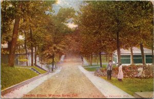 Postcard IN Winona Lake Twelfth Street Man & Woman Talking ~1910 S9