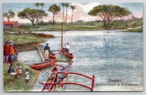 Hawaii Native Boats And Fishermen Tuck Oilette Postcard Y27