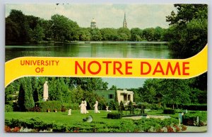 Notre Dame IN~University Of Notre Dame Banner Greetings~Lake~Shrine~Vintage PC