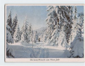 Postcard Die besten Wünsche zum Neuen Jahr with Trees Skier Snow Scenery