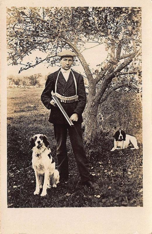 Liberty ME Hunter w/ Dogs Shot Gun Shells Vest F. W. Cunningham Postcard