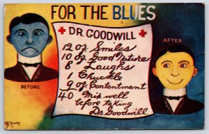 1910's For The Blues Dr Goodwill Before And After Comic Posted Postcard