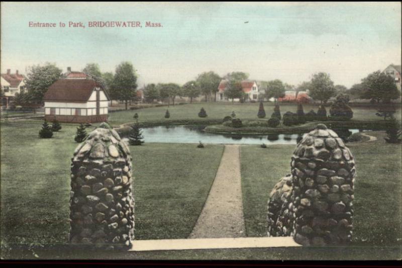 Bridgewater MA Entrance to Park Nice Color c1910 Postcard