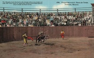 Vintage Postcard 1910's Preparing to kill Plaza de Toros Tijuana Mexico MX