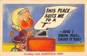 Hartville Ohio 1940s Linen Greetings Postcard Girl At Typewriter Stark County