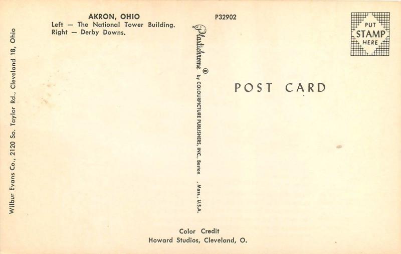 Akron Ohio Greetings National Tower WAKR Radio Soap Box Derby OH Postcard