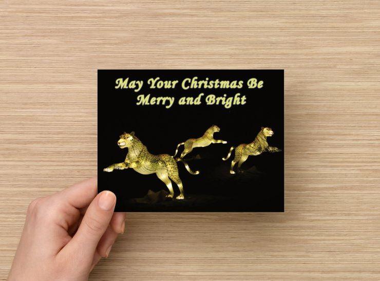 Set of 6 Fine Art Christmas Postcards, Cheetah Family Night May Your Christmas