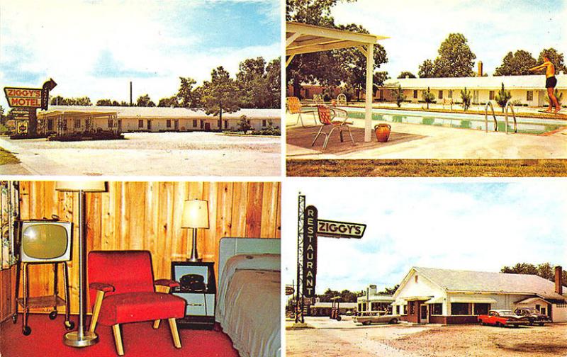 Bamberg SC Ziggy's Restaurant Motel Swimming Pool Old Cars Vintage Postcard