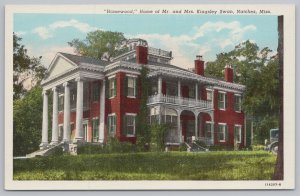 Linen~Homewood Home of Mr & Mrs Kingley Swan Natchez MS~Vintage Postcard