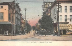 WEST WASHINGTON STREET HAGERSTOWN MARYLAND COCA-COLA SIGN HAND COLORED POSTCARD