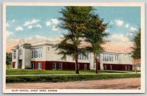 Great Bend KS~Spanish Revival Art Deco~Riley School~1920s Postcard