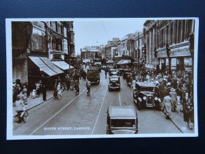 Wales CARDIFF Queen Street showing SCHWEPPES DELIVERY VAN - c1930's RP Postcard