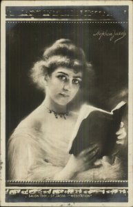 Beautiful Woman Reading Book - JACOB MEDITATION c1910 Real Photo Postcard