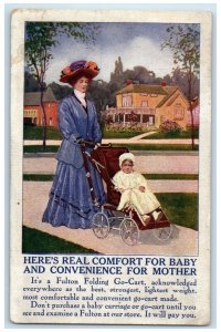 c1910's Fulton Folding Go Cart Baby Stroller Advertising Antique Postcard