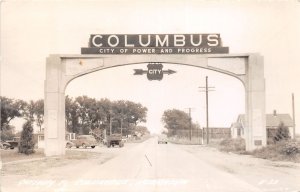 H15/ Columbus Nebraska RPPC Postcard 1942 City Sign Power Progress