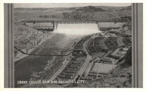 Vintage Postcard Grand Coulee Concrete Dam And Engineer's City Washington WA