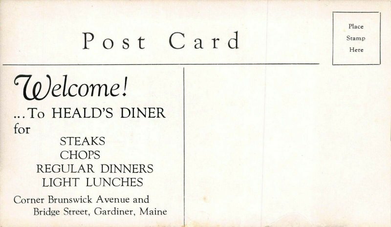 Gardiner ME Heald's Diner Booth Service Postcard