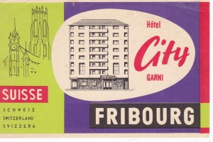 Switzerland Fribourg Hotel City Garni Vintage Luggage Label sk2719