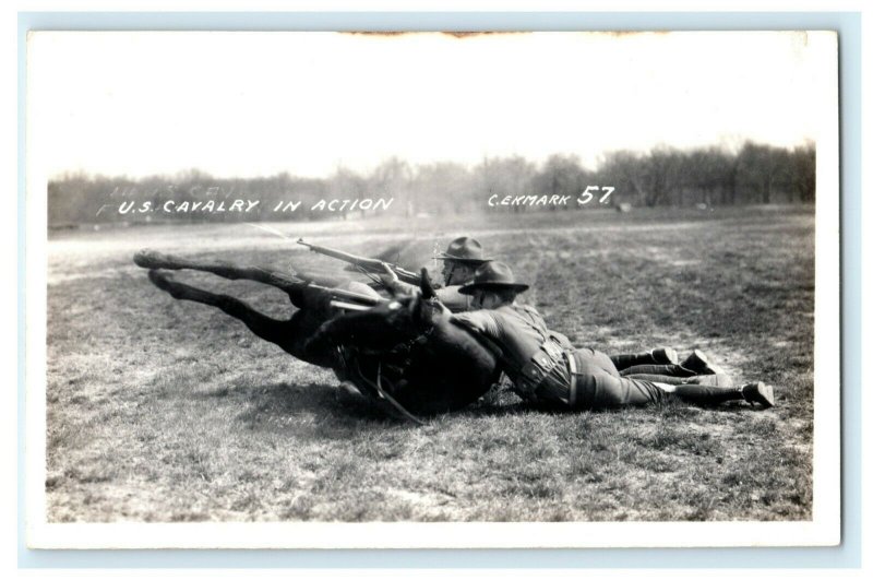 Cavalry in Action Ekmark 57 Military Army RPPC Real Photo Antique Postcard 