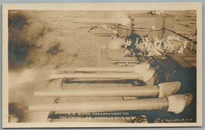 MILITARY SHIP US SUPER DREADNAUGTH FIRING LINE ANTIQUE REAL PHOTO POSTCARD RPPC