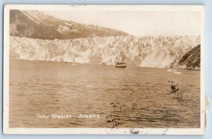 Taku Glacier Alaska AK Postcard RPPC Photo Boat Scene Mountain Winter c1910's