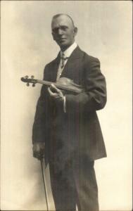 Man w/ Violin Son of Minister at Rumney - NH? c1910 Real Photo Postcard