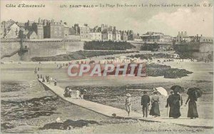 Postcard Old Saint Malo Emerald Coast La Plage Bon Secours Les Portes Saint P...