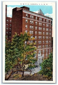 1942 YMCA Jamaica Side View Building Trees Sidewalk Long Island NY Postcard