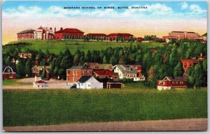 Montana School Of Mines Butte Montana Residence  Halls Trees Landmarks Postcard