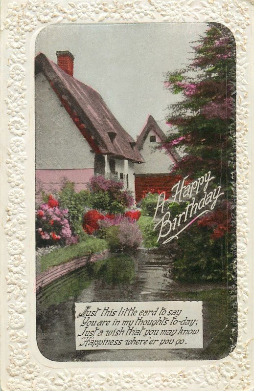 Postcard Greetings birthday flowers house