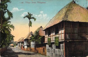 Chromo-litho style, A Village Street, Philippines, P.I., Old Postcard