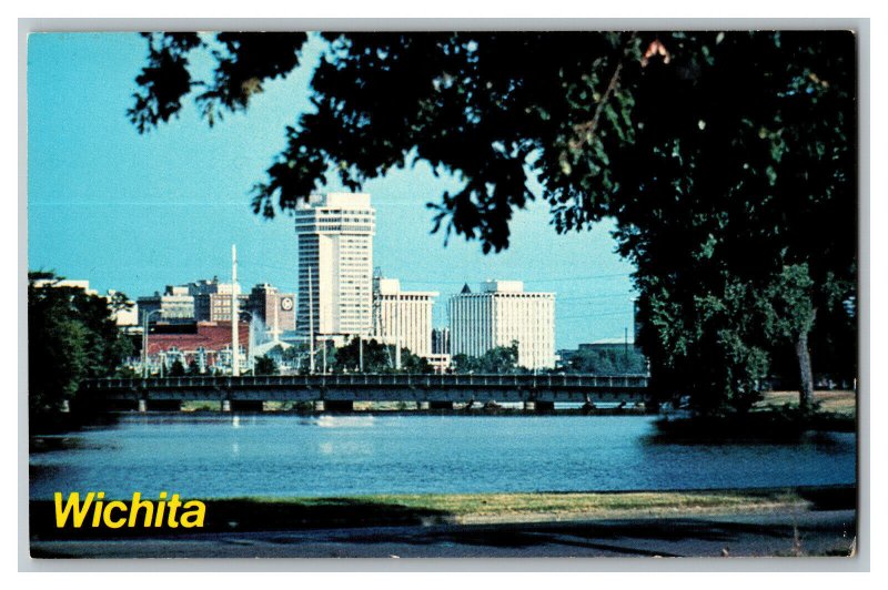 Wichita Kansas Looking Down The Arkansas River Vintage Standard View Postcard 