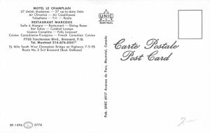 Brossard Quebec~Motel le Champlain~Restaurant Marcoux~Roadside~60s Cars~Postcard