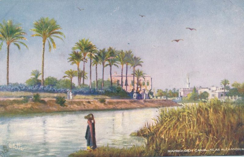 Lady Water Carrier at Mahmoudieh Canal near Alexandria, Egypt - DB Tuck Oilette