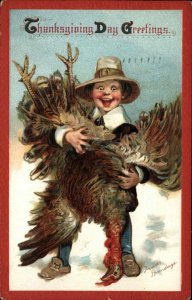 Frances Brundage Thanksgiving Little Boy Giant Dead Turkey c1910 Postcard