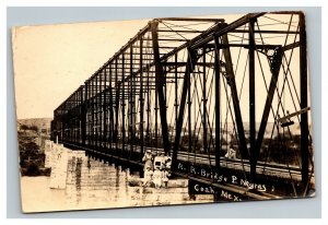 Vintage 1920's RPPC Postcard Women Hanging off Railroad Bridge in Mexico