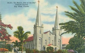 Key West Florida St Mary's Star of the Sea Catholic Church Line Postcard...