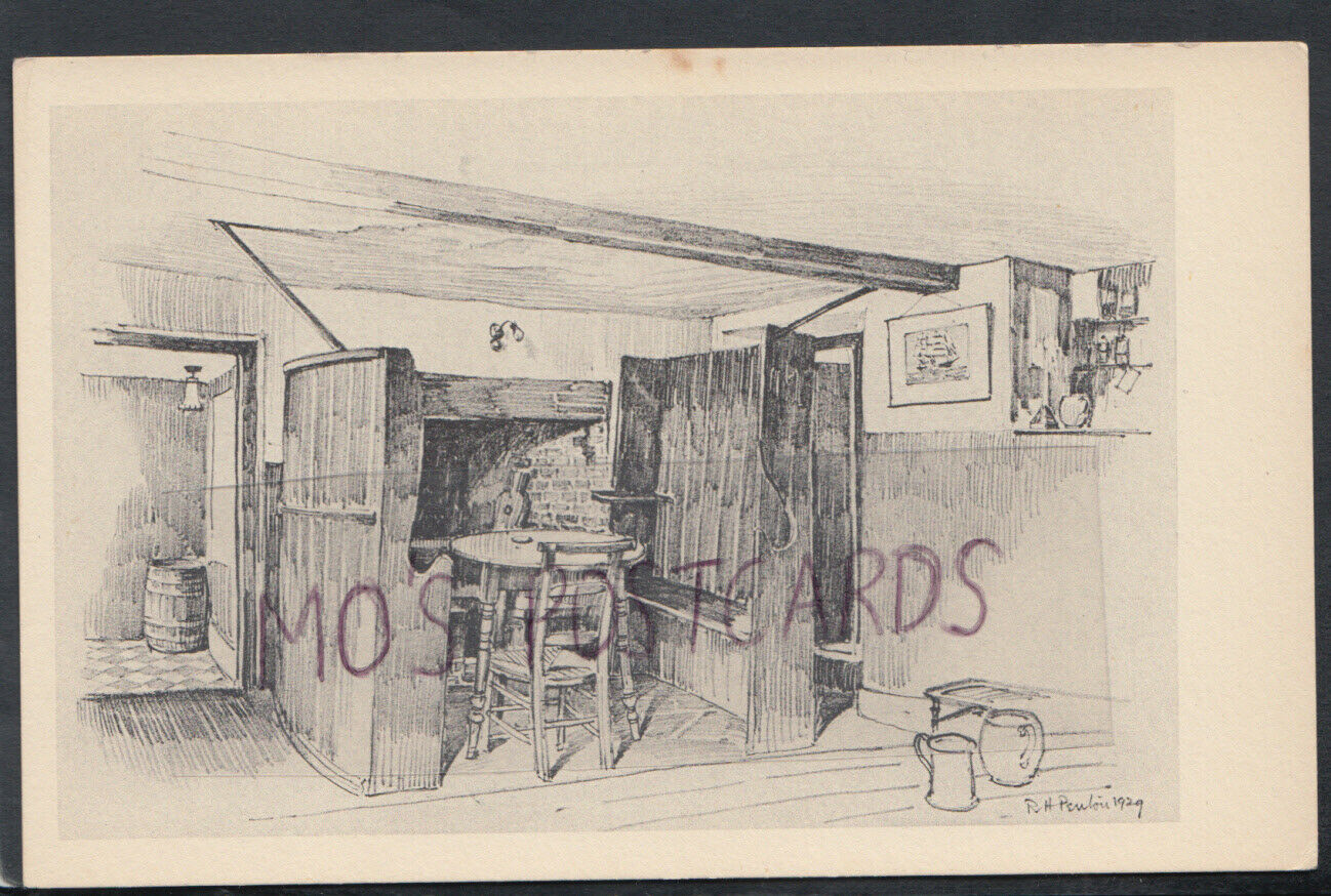 Devon Postcard Pencil Drawing of The Bar,Hoops Inn,Horns Cross