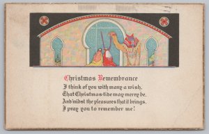 Christmas Remembrance~Messiahs & Camel @ Window~Snow Night View~PM 1927 Postcard