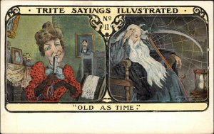 Trite Sayings Illustrated Comic Old As Time Man With Scythe c1910 Postcard