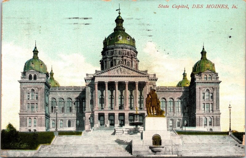 State Capitol Des Moines Iowa IA Antique Divided Back Postcard Cancel PM WOB 