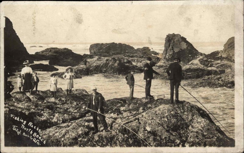 North Beach Fishing Rocks Washington WA LONG BEACH? Real Photo Postcard