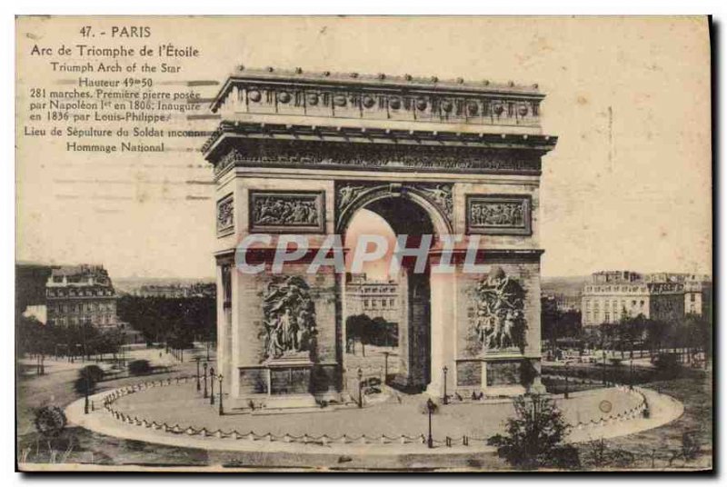 Old Postcard Paris Arc de Triomphe Etoile