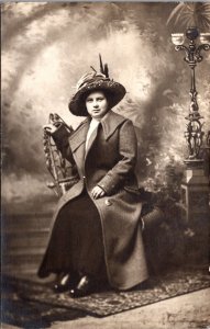 Real Photo Postcard Photo Studio Portrait of Well Dressed Young Woman