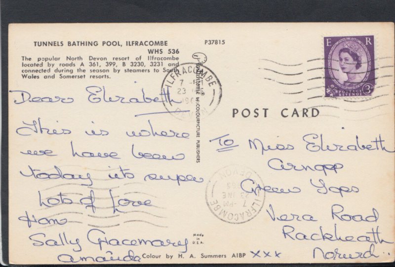 Devon Postcard - Tunnels Bathing Pool, Ilfracombe    T2854